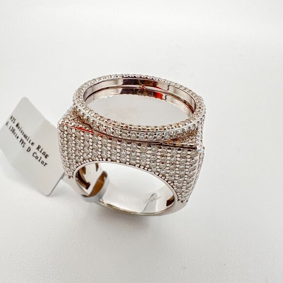 925 Sterling Sliver Moissanite 1inch diameter Picture Ring, 6.138ctw VVS Stones - Picture 2 of 7